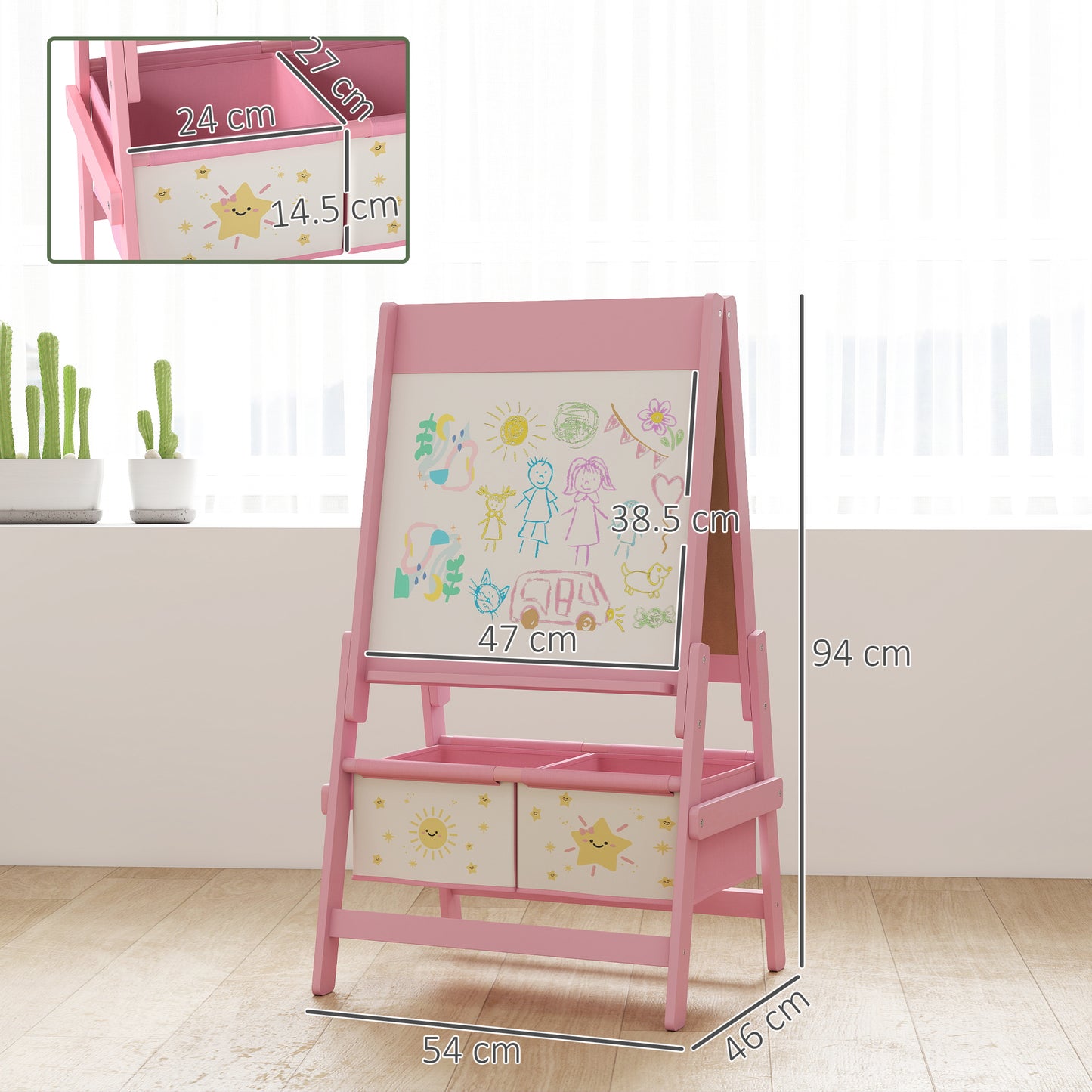 AIYAPLAY Art Easel For Kids Double Sided Whiteboard And Blackboard With Paper Roll For Ages 3 To 8 Years Pink