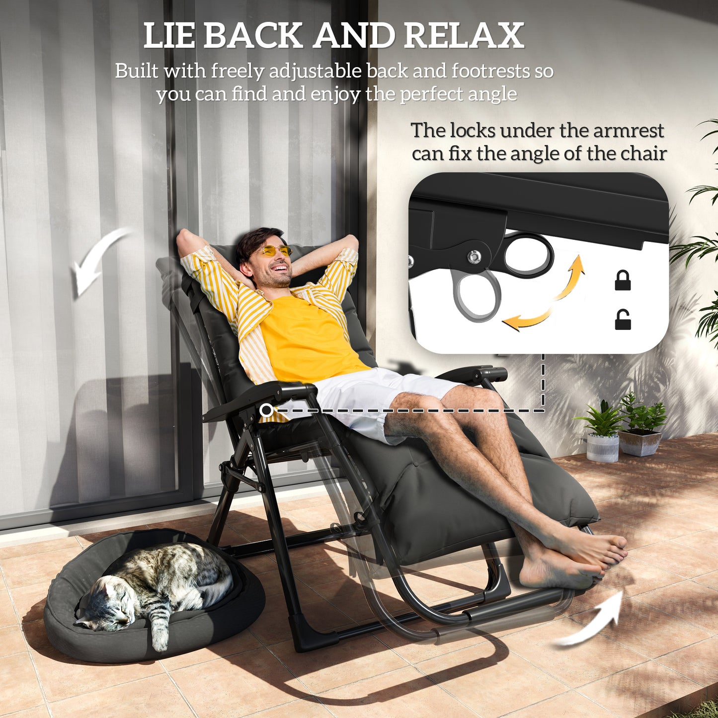 Outsunny 2 Piece Reclining Zero Gravity Sun Loungers With Cushions For Outdoor Patio Deck And Garden Black
