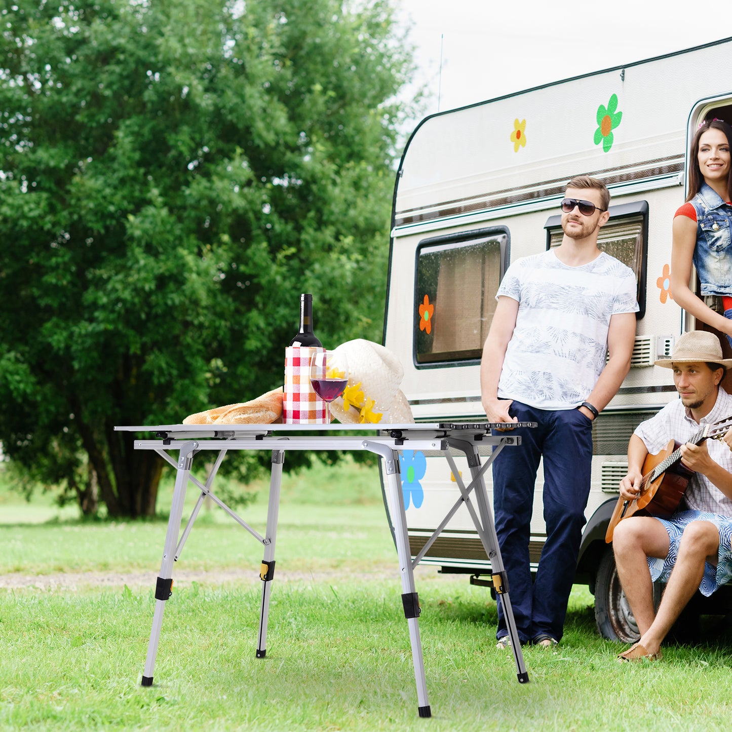 Outsunny Portable 3FT Aluminium Folding Picnic Table with Roll-Up Top and Carrying Bag - Ideal for Camping and BBQs - ALL4U RETAILER LTD