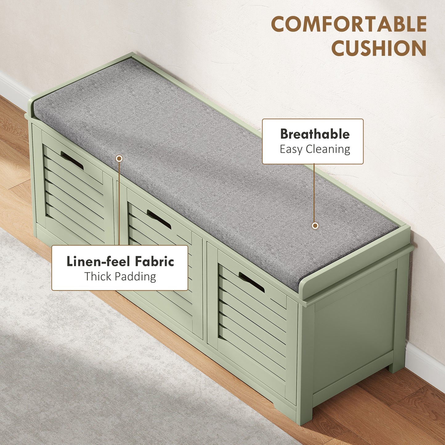 HOMCOM 3 Drawer Shoe Storage Bench With 160kg Capacity And 3 Fully Pull Out Drawers Green