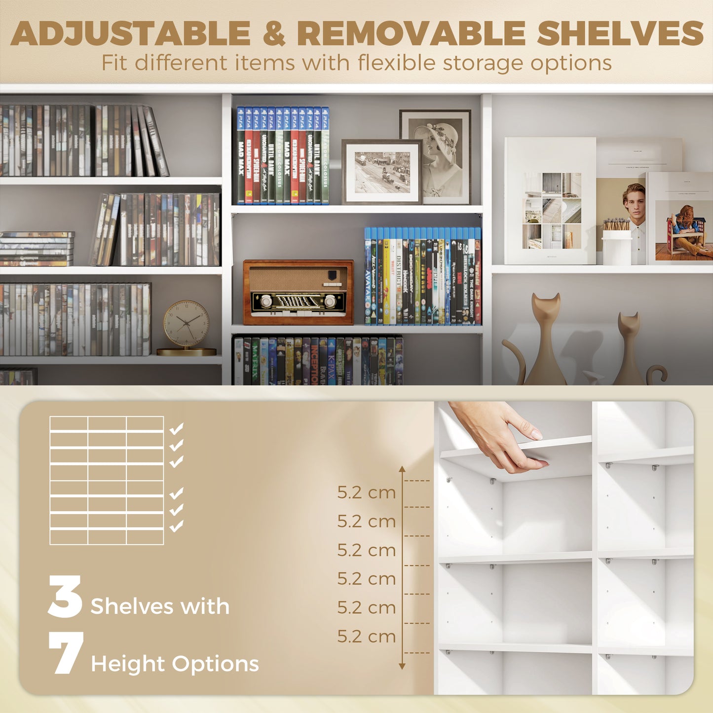 HOMCOM 1032 CD And 594 DVD Blu Ray Storage Unit With 24 Compartments And 18 Adjustable Shelves White