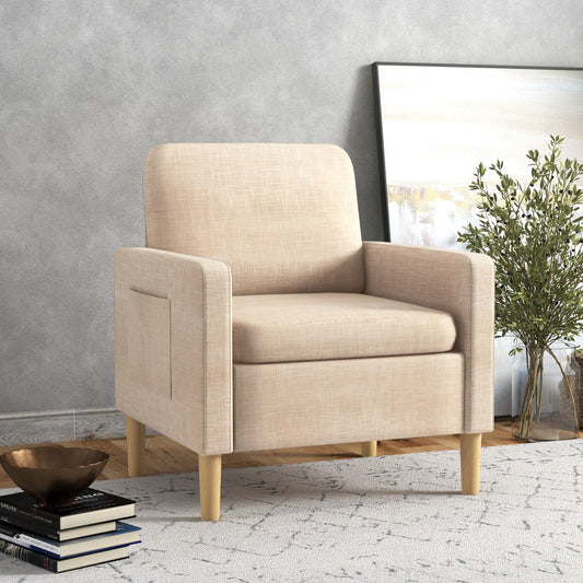 HOMCOM Modern Armchair Upholstered Accent Chair for Bedroom Home Office Beige - ALL4U RETAILER LTD