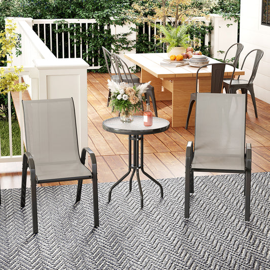 Outsunny Three Piece Outdoor Garden Set In Light Grey With Round Table And Stackable Chairs For Patio And Garden