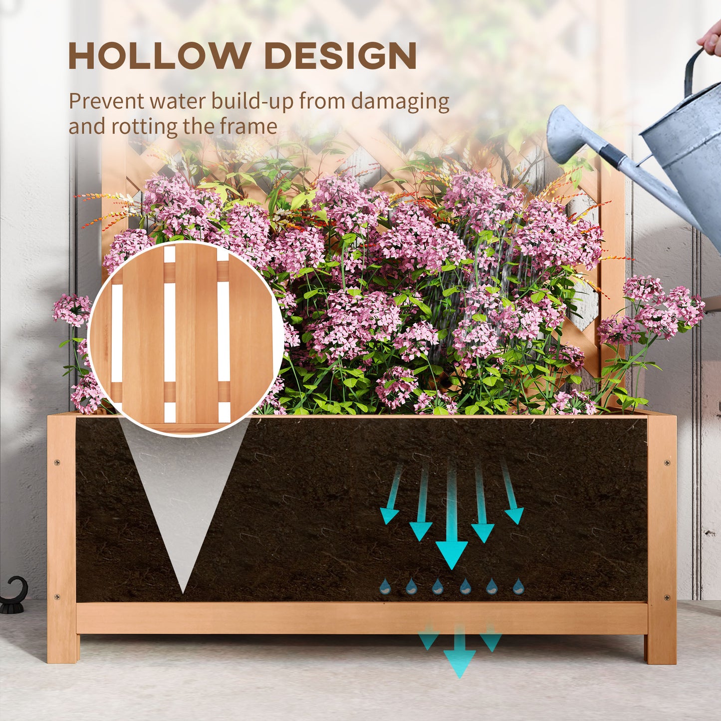 Outsunny Wooden Planter With Trellis Raised Bed Garden Planter Box For Climbing Plants 76 By 36 By 170 Cm Natural