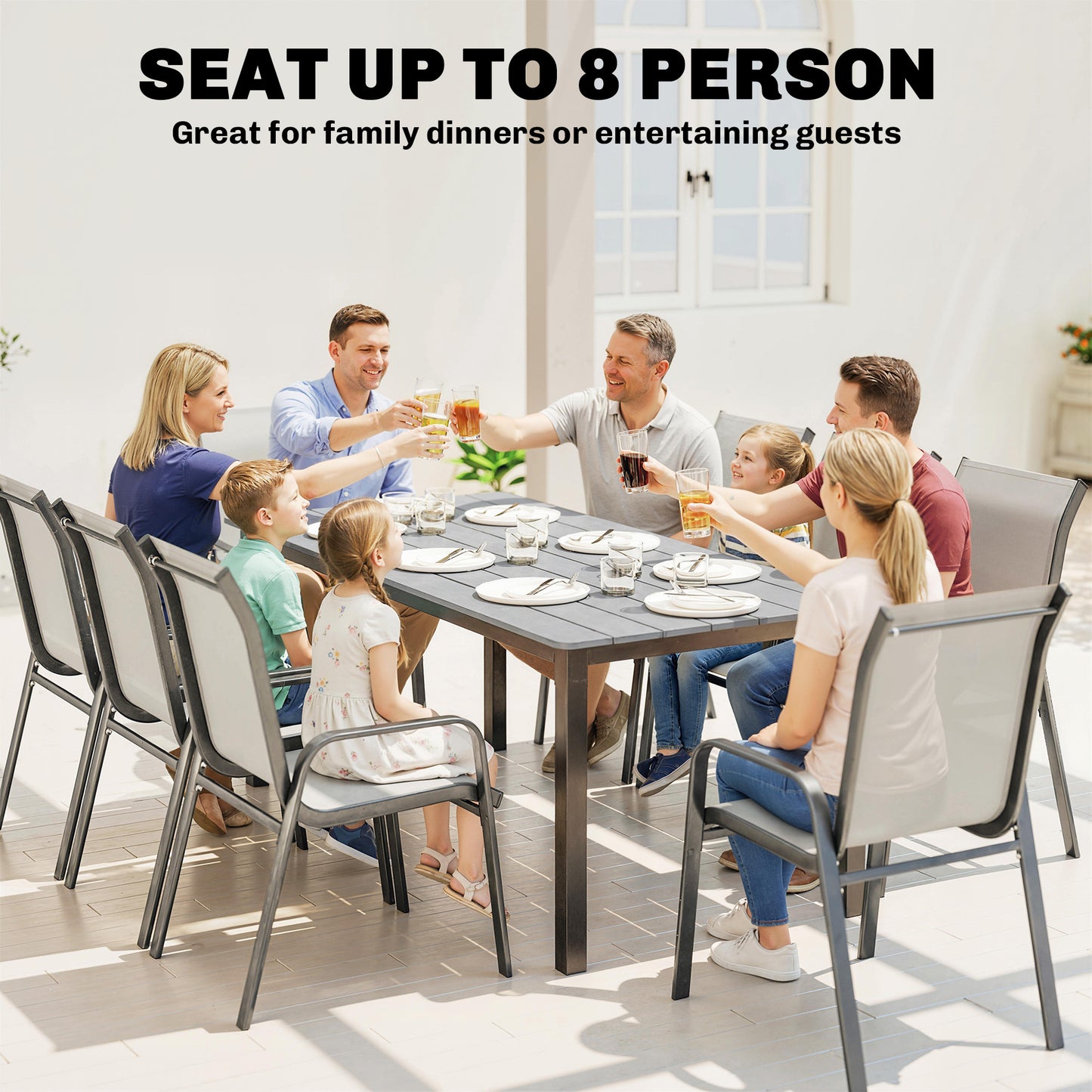 Outsunny 180 cm Rectangular Outdoor Garden Dining Table For 6 To 8 People With Wood Slatted Top Grey