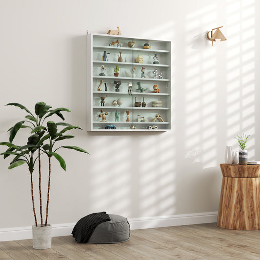 Homcom Six Shelf Display Cabinet With Glass Doors White Wall Display Cabinet Six Adjustable Shelves 11 Positions