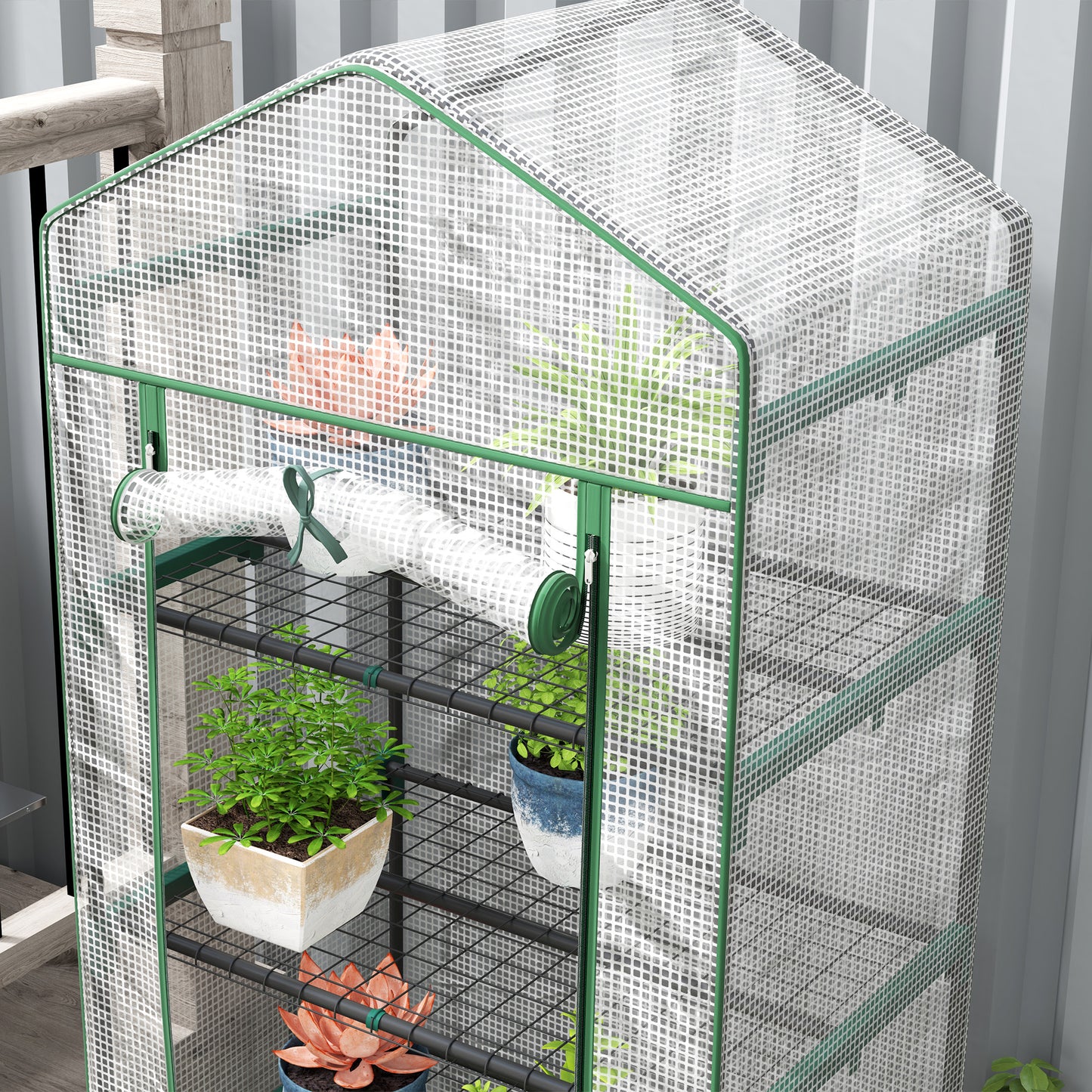 Outsunny 193cm Five Shelf Mini Greenhouse White with Roll Up Door for Small Spaces Balcony Porch