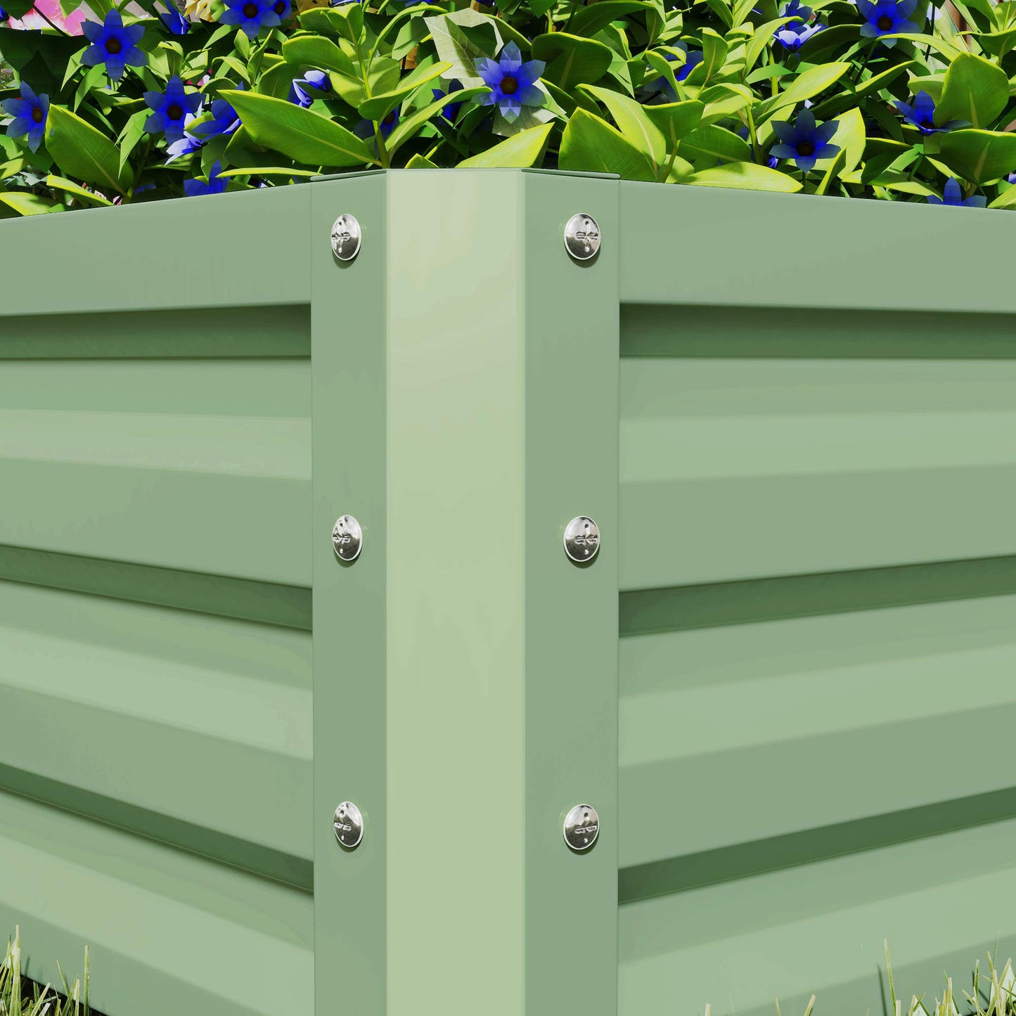 Outsunny Set of Two 60 by 60 cm Galvanised Steel Planter Boxes Open Bottom Outdoor Garden Light Green