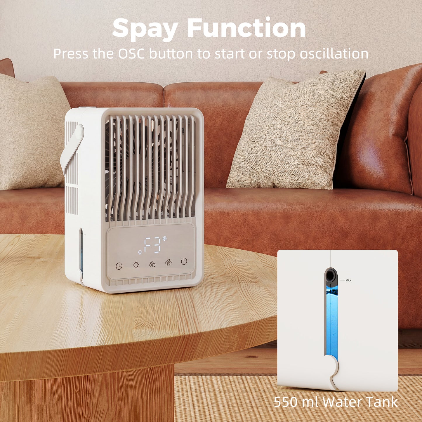 HOMCOM Portable Air Conditioner 4 In 1 Mini Cooler With 3 Wind Speeds 2 Mist Modes And 7 Colour RGB Light White