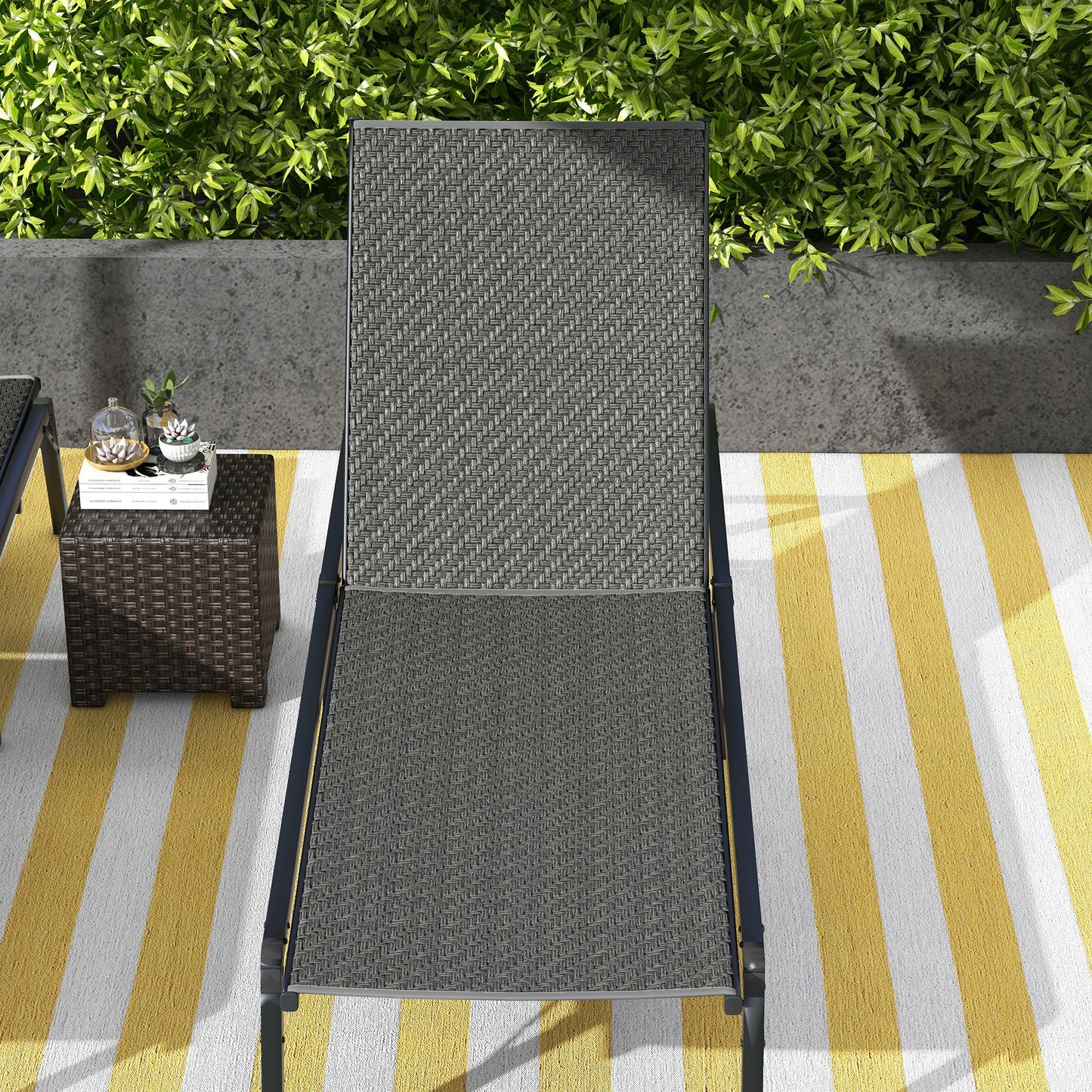Outsunny Foldable Outdoor PE Rattan Sun Lounger Set Of 2 With Five Level Adjustable Backrest Grey