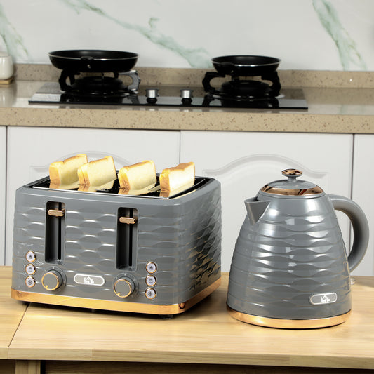 HOMCOM Four-Slice Rippled Toaster Grey With Seven Browning Levels And Auto Centring