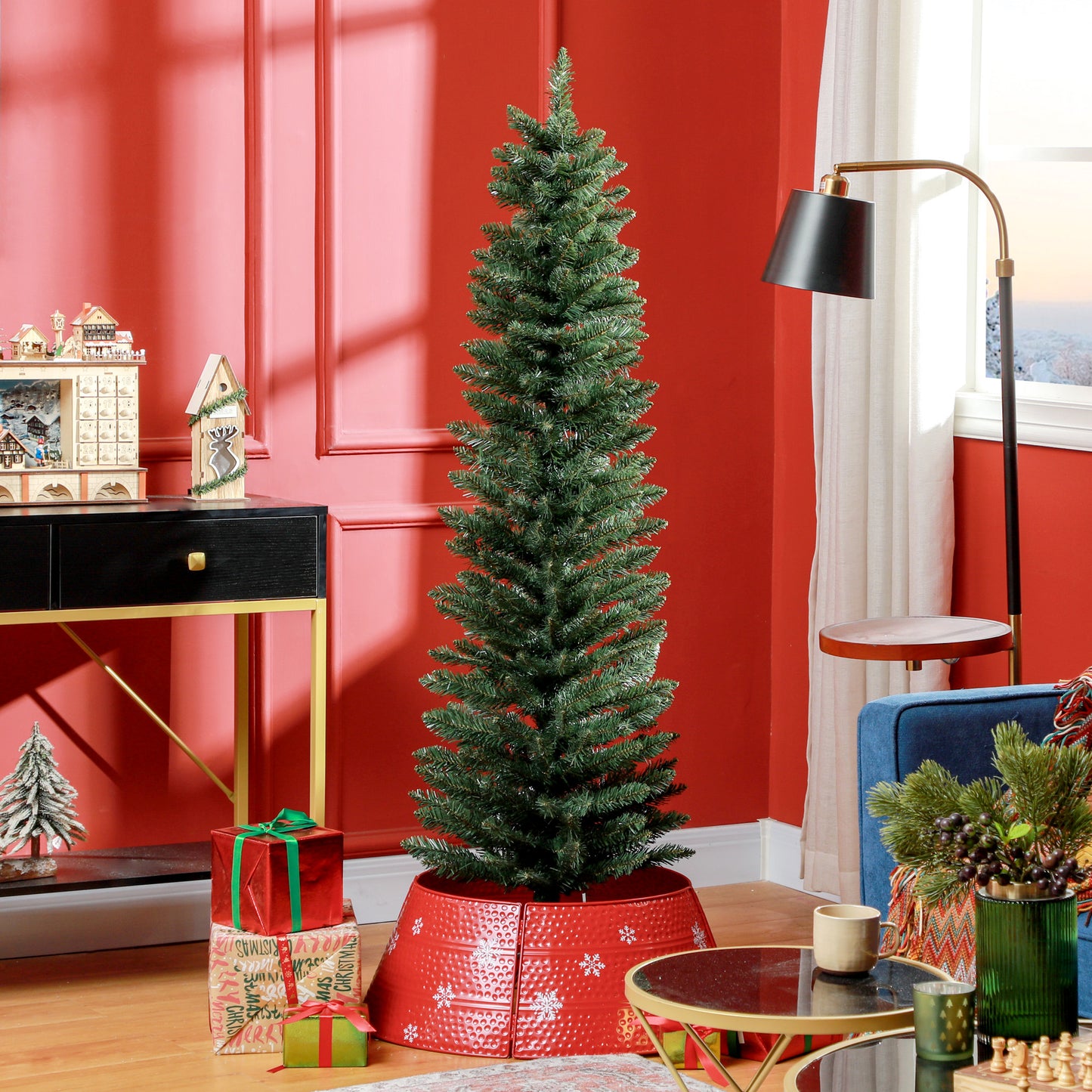 HOMCOM 5ft Slimline Artificial Pencil Christmas Tree - Green - ALL4U RETAILER LTD