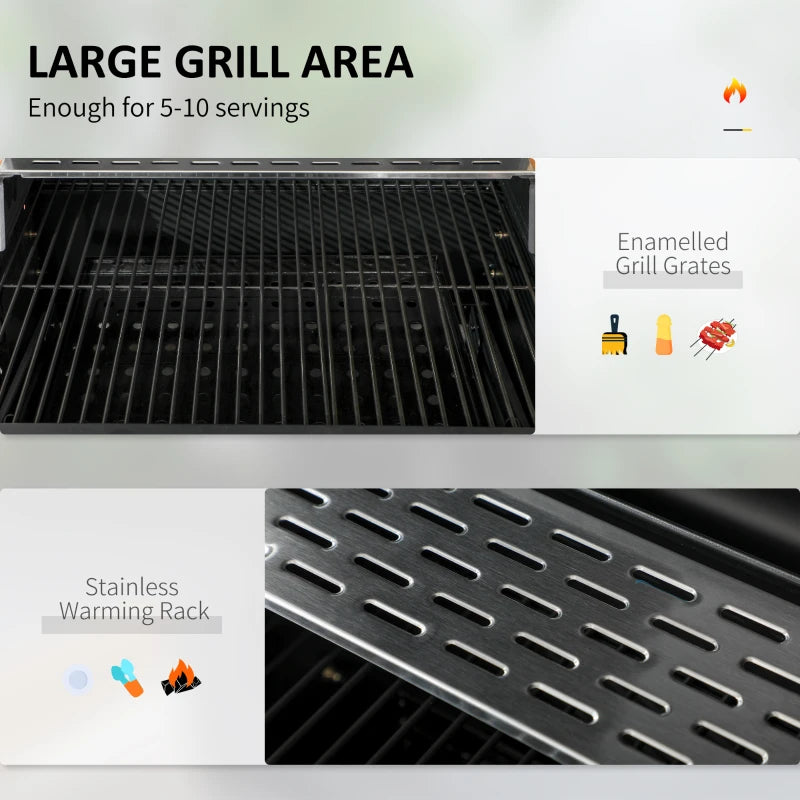 Outsunny Adjustable Charcoal Pan BBQ with Thermometer and Warming Rack - Enhanced Grilling Experience with Precision Temperature Control and Convenient Warming Feature - ALL4U RETAILER LTD