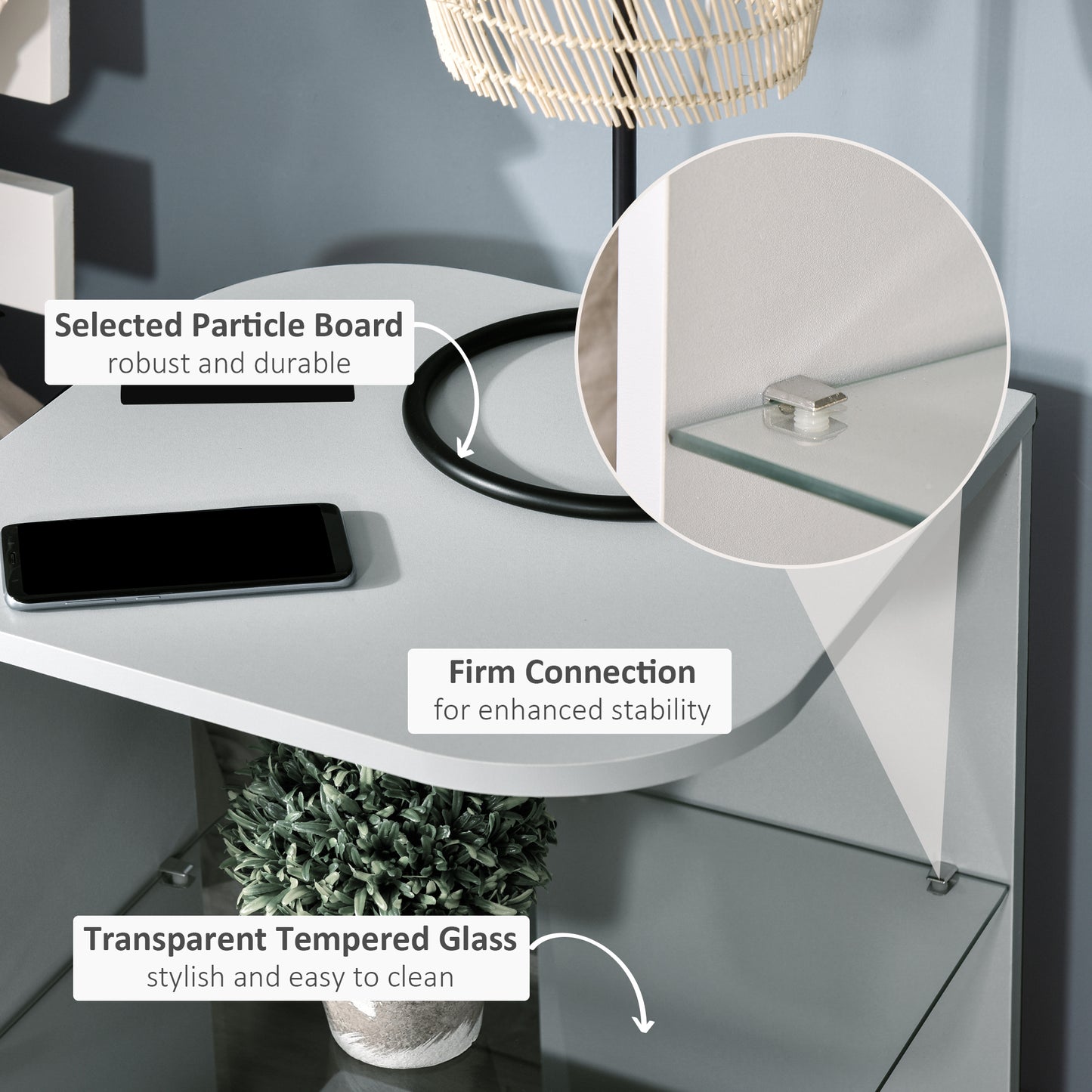 HOMCOM Modern Side Table Set Of 2 Bedside Nightstand With 2 Storage Shelves For Living Room And Bedroom Grey
