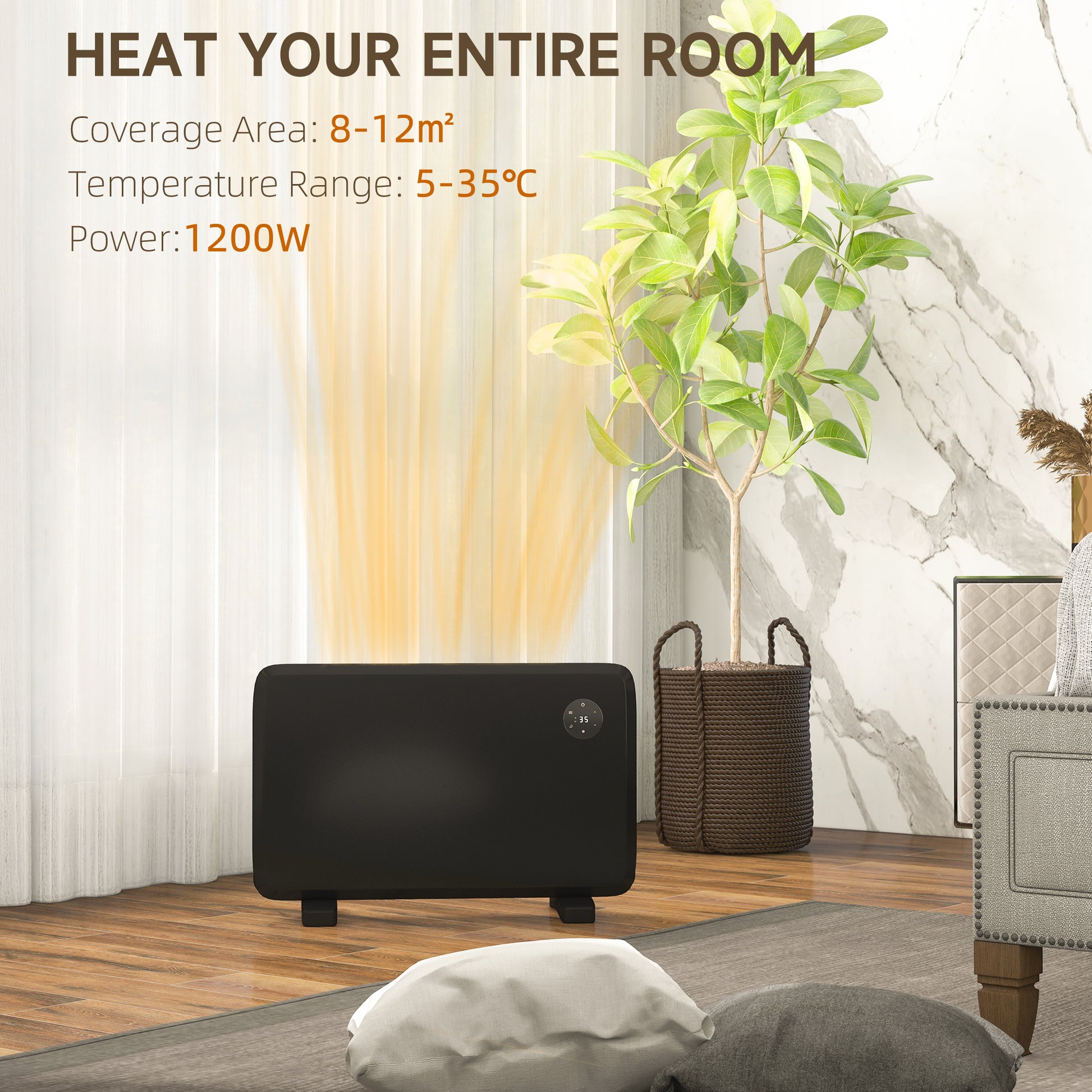 HOMCOM 1200W Adjustable Thermostat Electric Heater - Freestanding or Wall-Mounted - Black - ALL4U RETAILER LTD