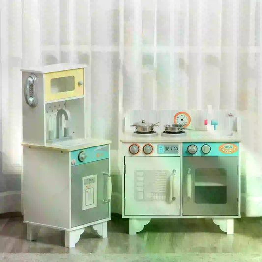 HOMCOM Wooden Toy Kitchen Play Cooking Set for Kids 3-6 Years - ALL4U RETAILER LTD