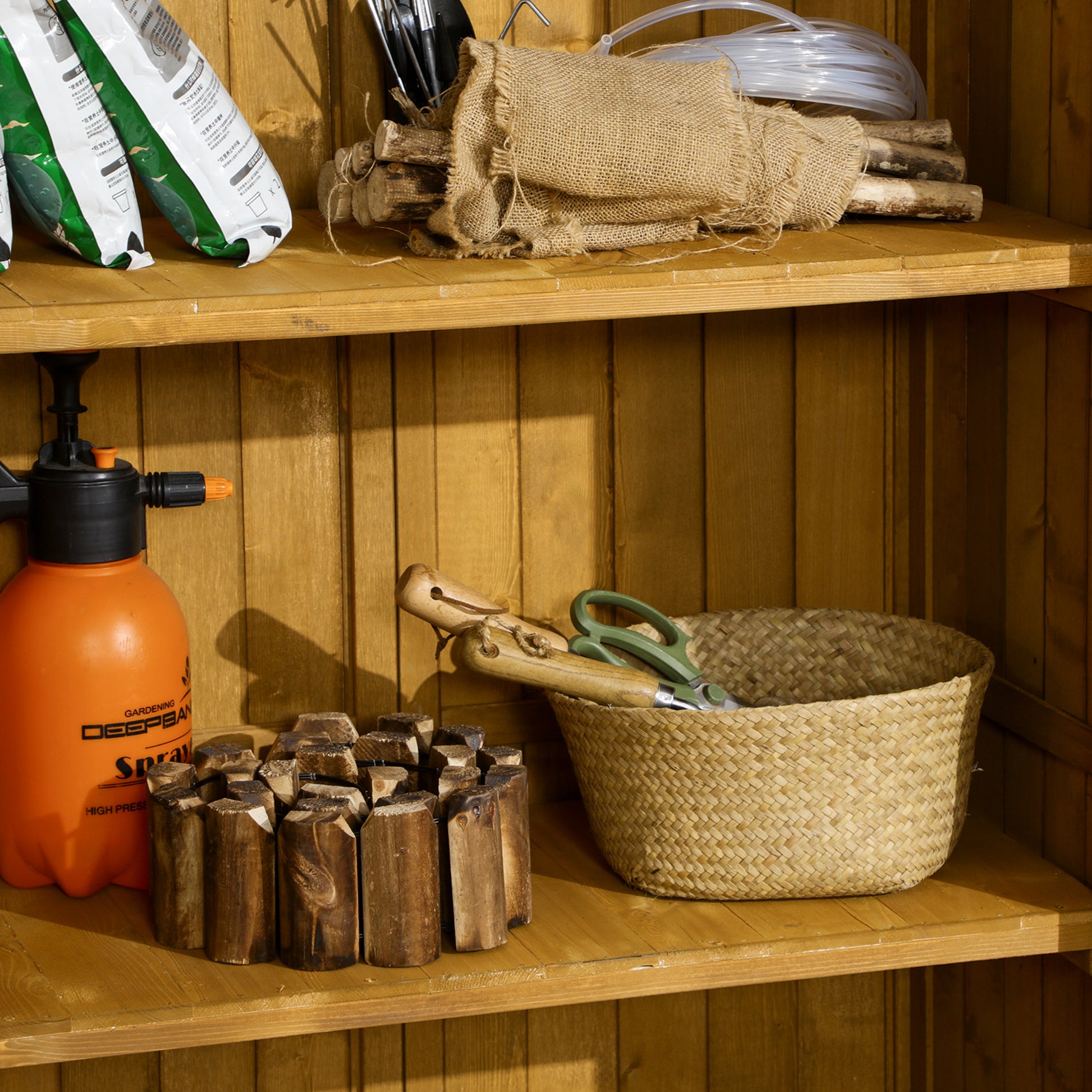 Outsunny Compact Wooden Garden Storage Shed with 3-Tier Shelves and Asphalt Roof - ALL4U RETAILER LTD