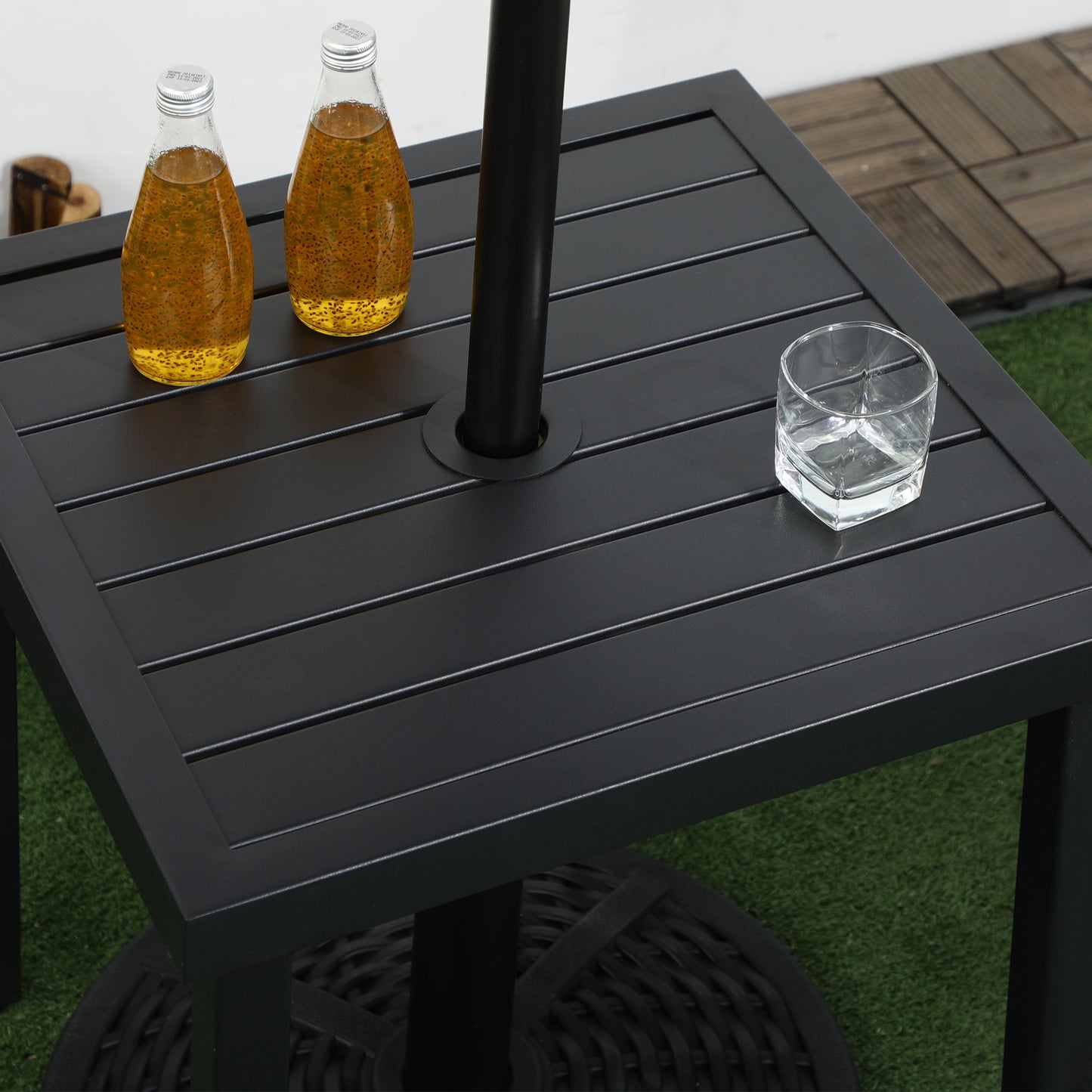 Outsunny Black Steel Outdoor Side Table with Umbrella Holder for Balcony and Garden - ALL4U RETAILER LTD