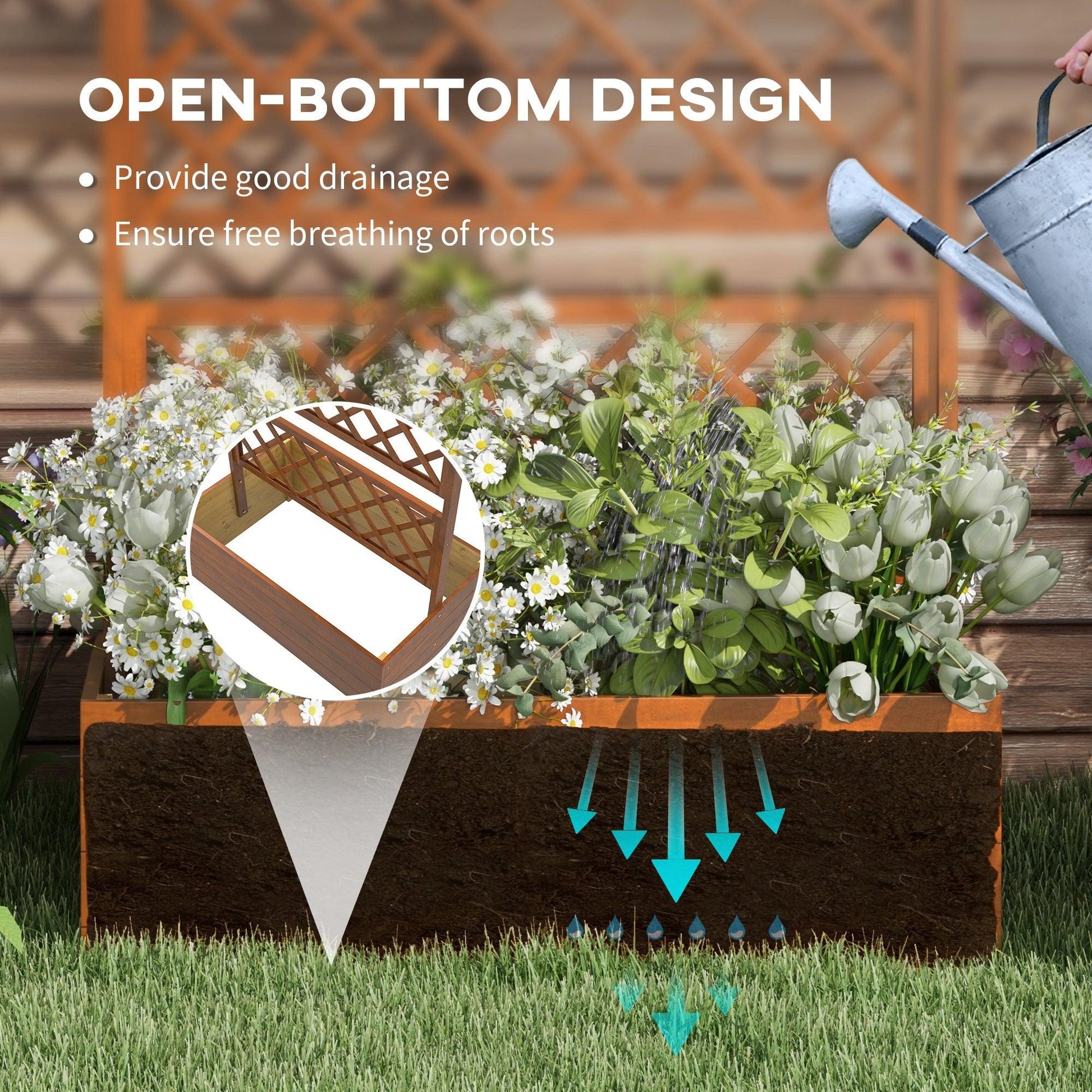 Outsunny Wooden Trellis Planter, Raised Garden Bed for Climbing Plants, Orange - ALL4U RETAILER LTD