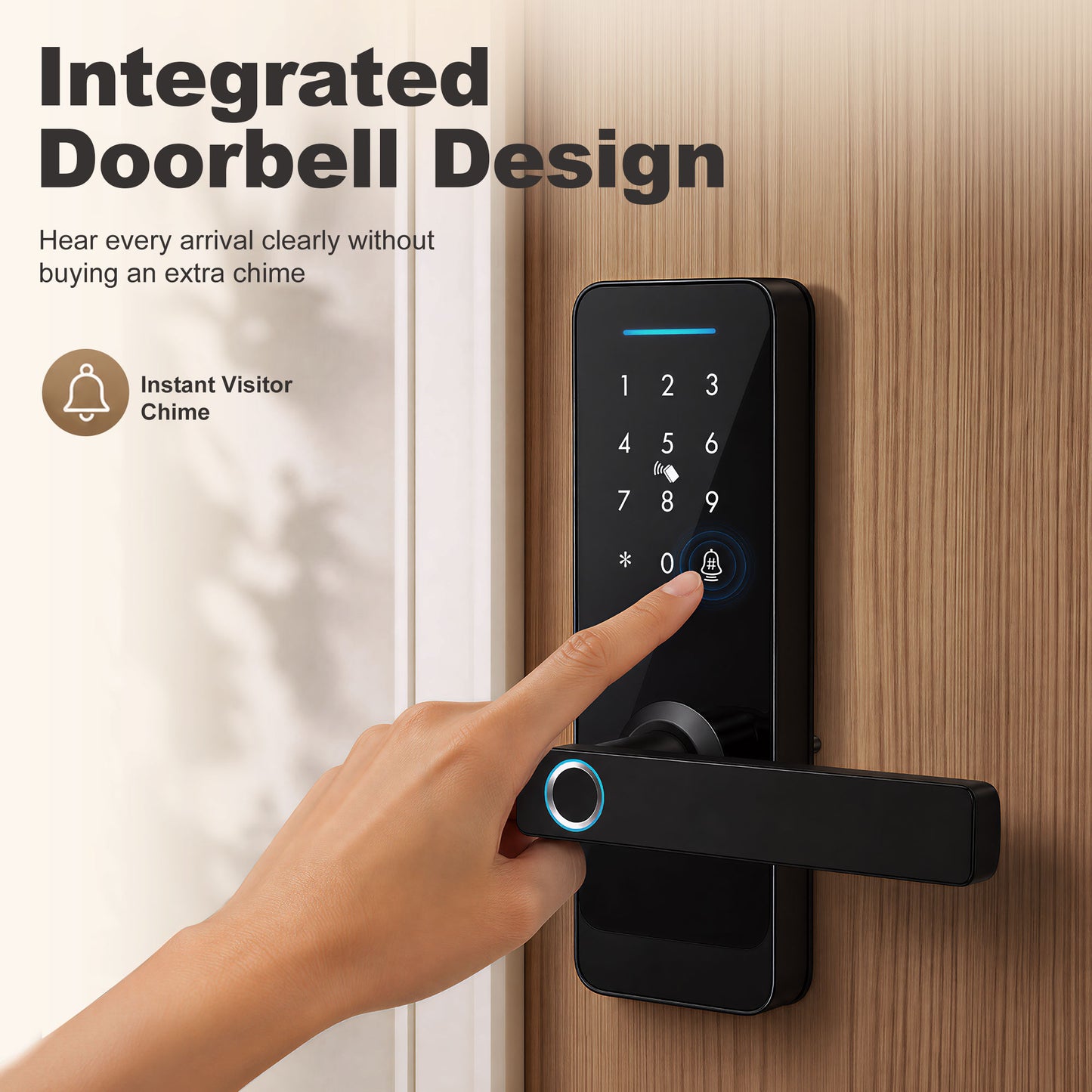 HOMCOM Smart Door Lock With Fingerprint Passcode Built In Doorbell