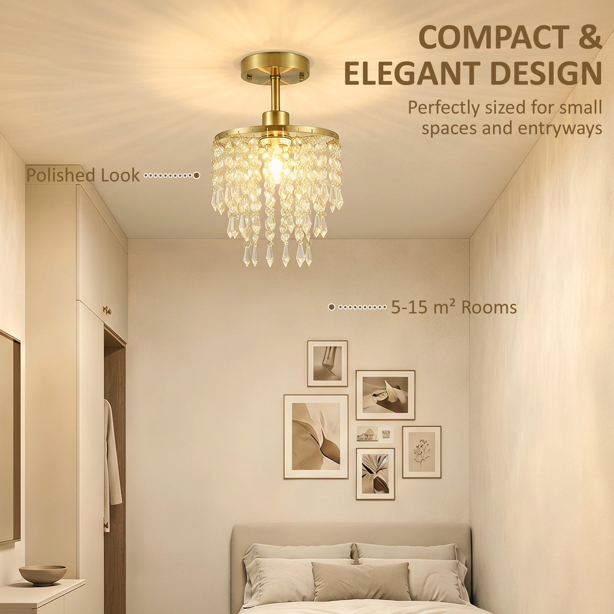 HOMCOM Crystal Ceiling Light With 57 Crystal Strands For Small Rooms