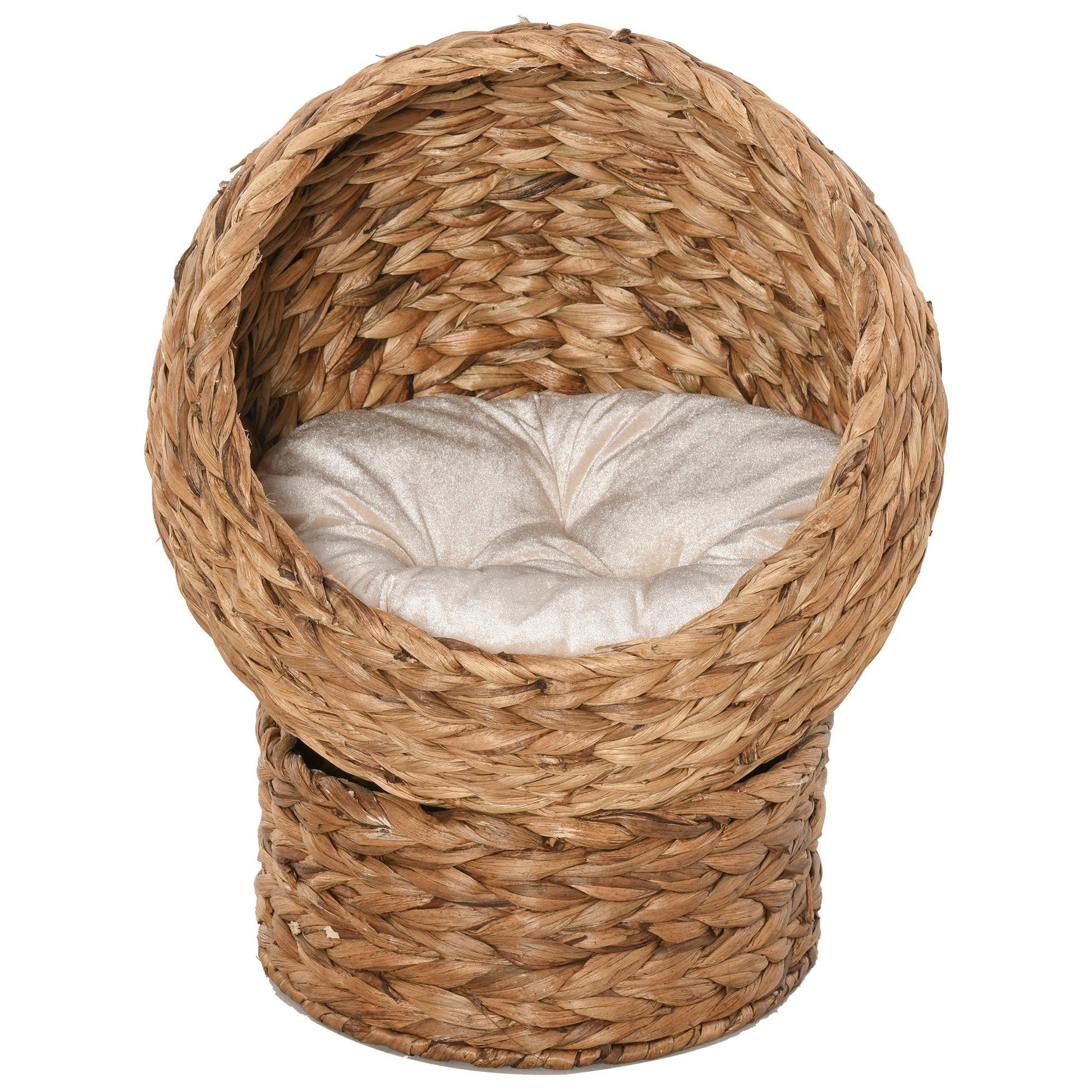 PawHut Wicker Cat Bed with Washable Cushion, Brown, 42x33x52 cm - ALL4U RETAILER LTD