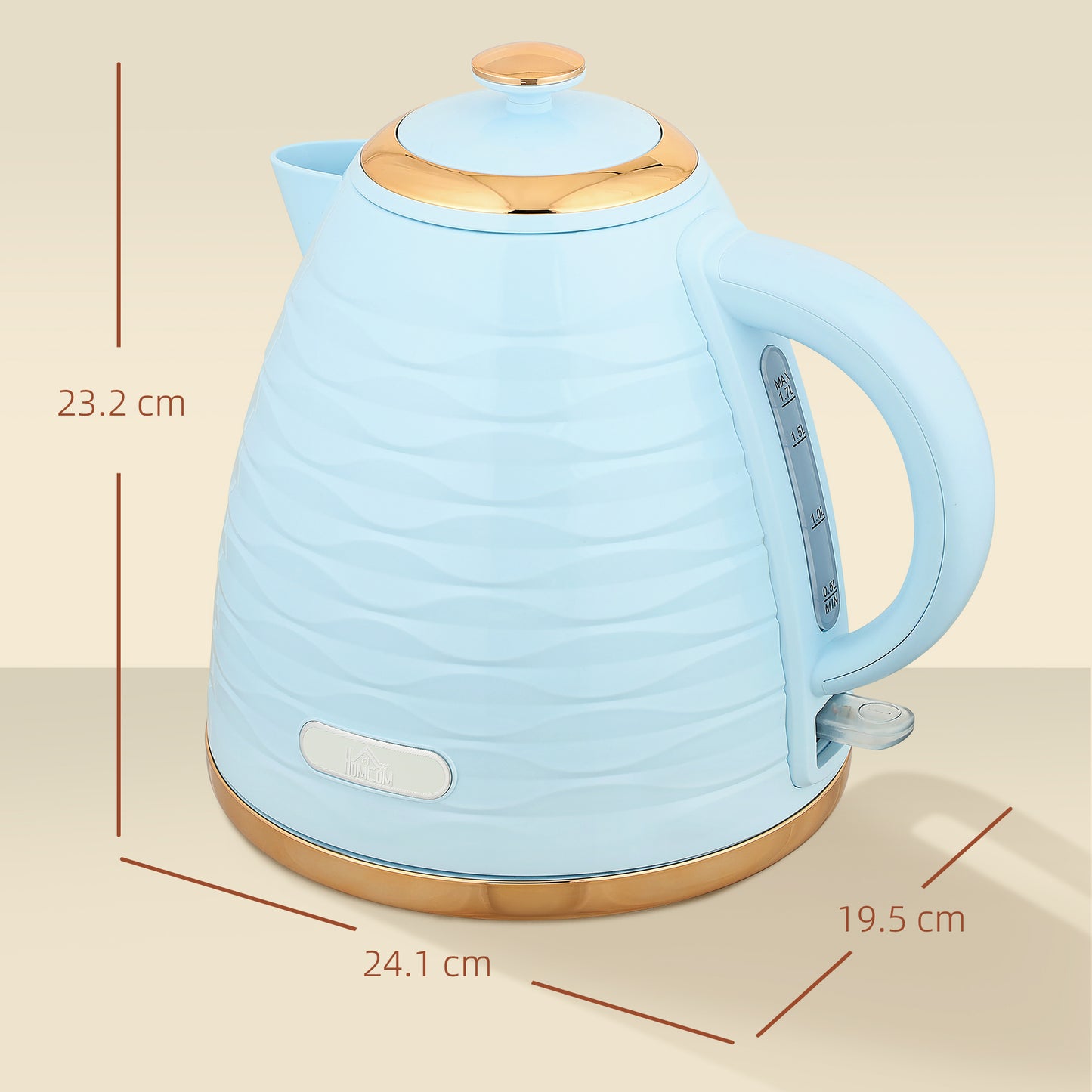 HOMCOM 3kW Rapid Boil Honeycomb Kettle Light Blue With Boil Dry Protection For Fast One Cup Water Heating In 42 Seconds