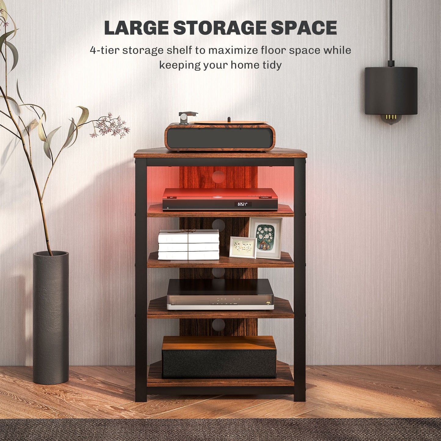 HOMCOM 4 Tier Corner TV Stand With Storage And LED Lights For TVs Up To 29 Inches Living Room Bedroom