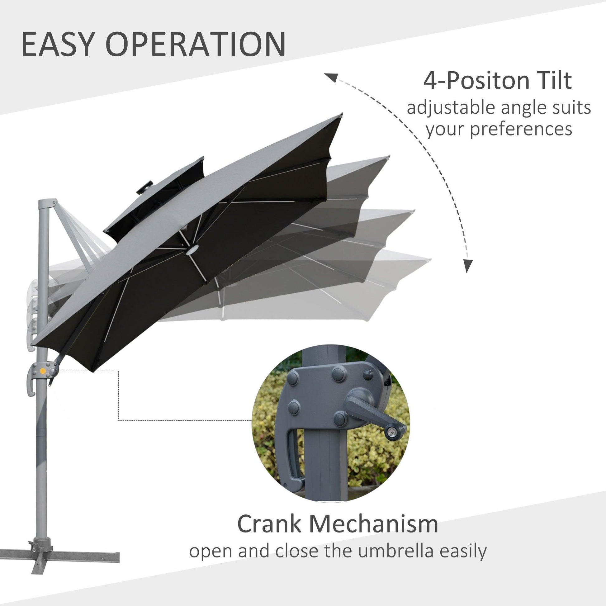 Outsunny 3m Cantilever Parasol with Solar LED Lights, Grey - ALL4U RETAILER LTD