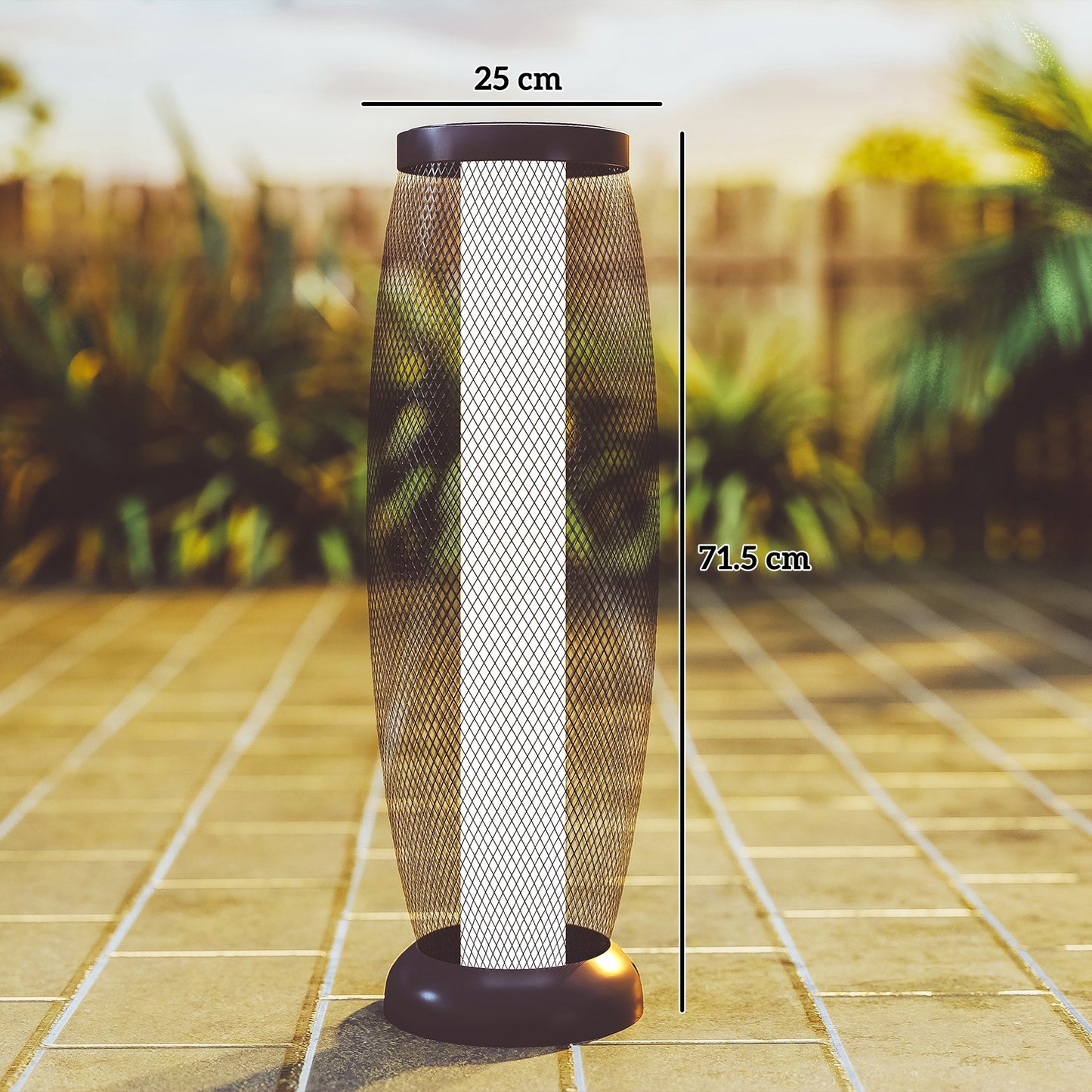 Outsunny 71.5 cm Tall Garden Solar Floor Lamp With Metal Wire Shade IP44 Auto On Off LED Black Outdoor Pathway Light