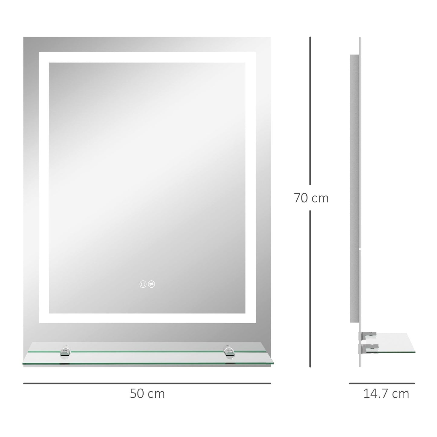 kleankin Dimmable Bathroom Mirror with LED Lights, 3 Colours, Defogging Film - ALL4U RETAILER LTD