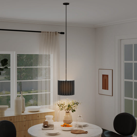 HOMCOM Linen Pendant Light E27 Bulb Modern Hanging Ceiling Lamp For Living Room Bedroom Kitchen Hallway Black