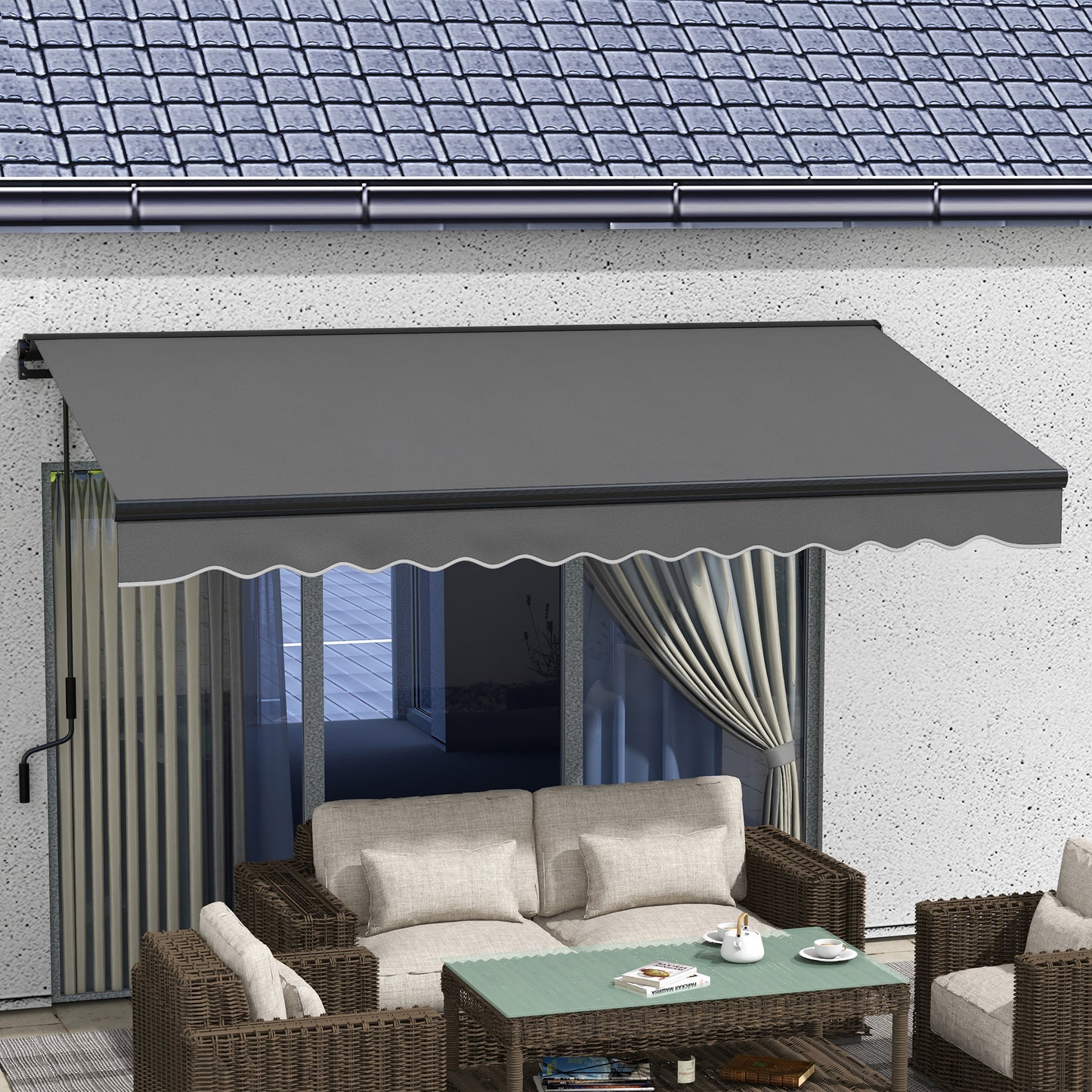 Outsunny 3.5 x 2.5m Aluminium Frame Electric Retractable Awning Sun Canopies Dark Grey for Patio Door Window - ALL4U RETAILER LTD