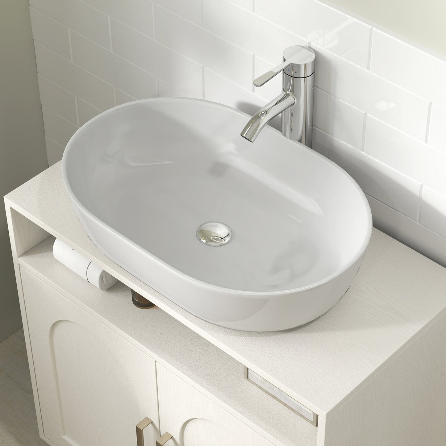 HOMCOM Under Sink Cabinet For Basin Without Pedestal Cream White With Open Shelf And Two Tier Adjustable Shelving