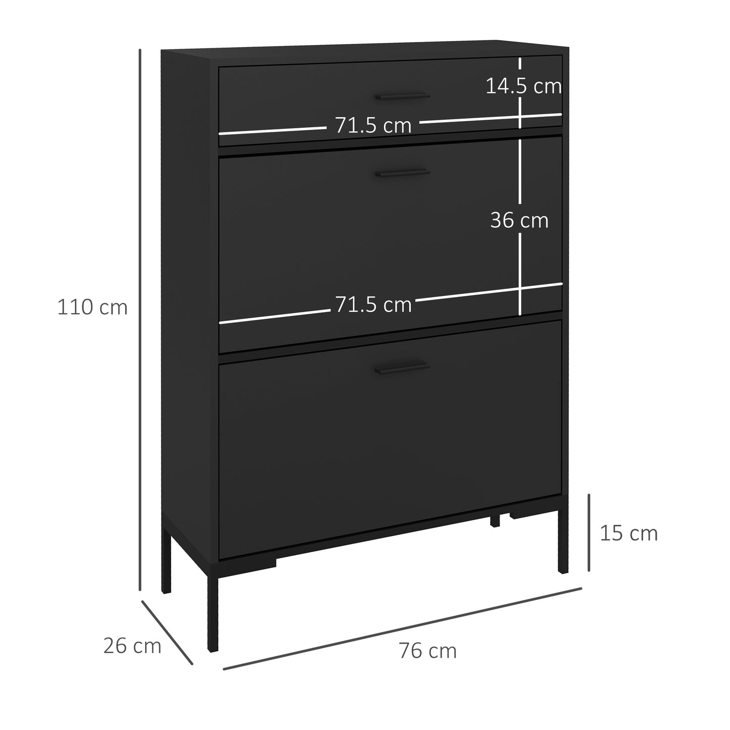 HOMCOM Narrow Black Shoe Storage Cabinet with Flip Doors and Adjustable Shelves for 12 Pairs - ALL4U RETAILER LTD