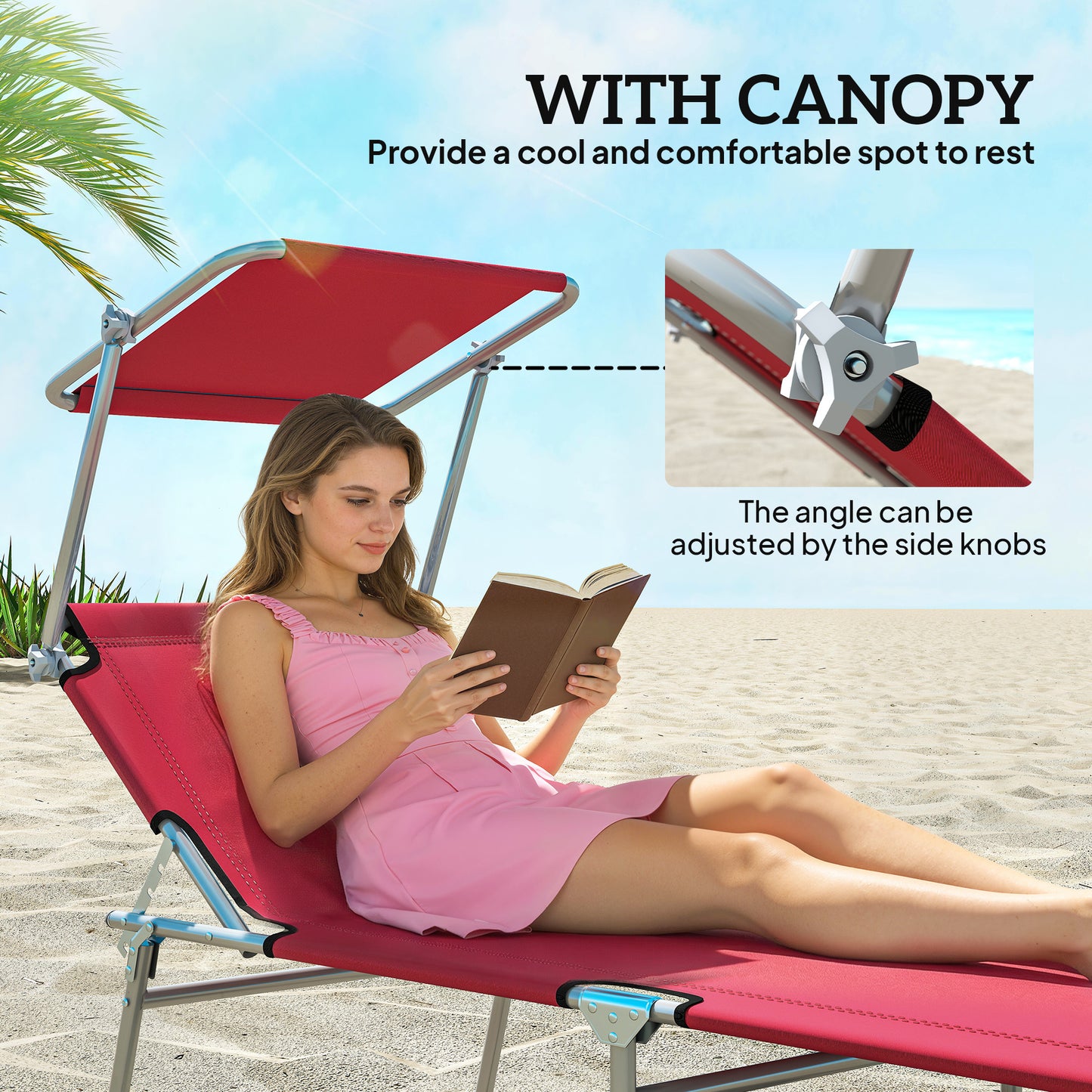 Outsunny Outdoor Foldable Sun Lounger Set Of 2 With Removable Canopy And 4 Level Adjustable Backrests