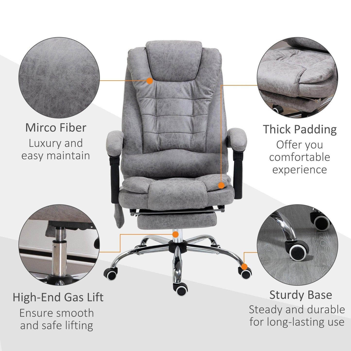 Vinsetto Heated Office Chair with Vibration Massage & Footrest - Grey - ALL4U RETAILER LTD