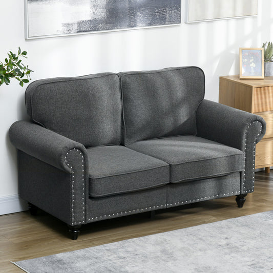 HOMCOM Charcoal Grey Mid-Century Love Seat Sofa with Pocket Springs - ALL4U RETAILER LTD