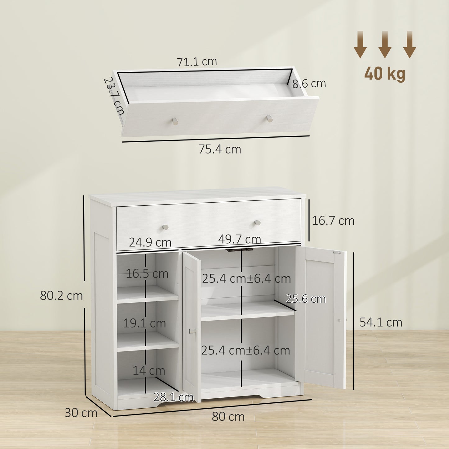 Homcom Freestanding White Bathroom Floor Cabinet With Drawer