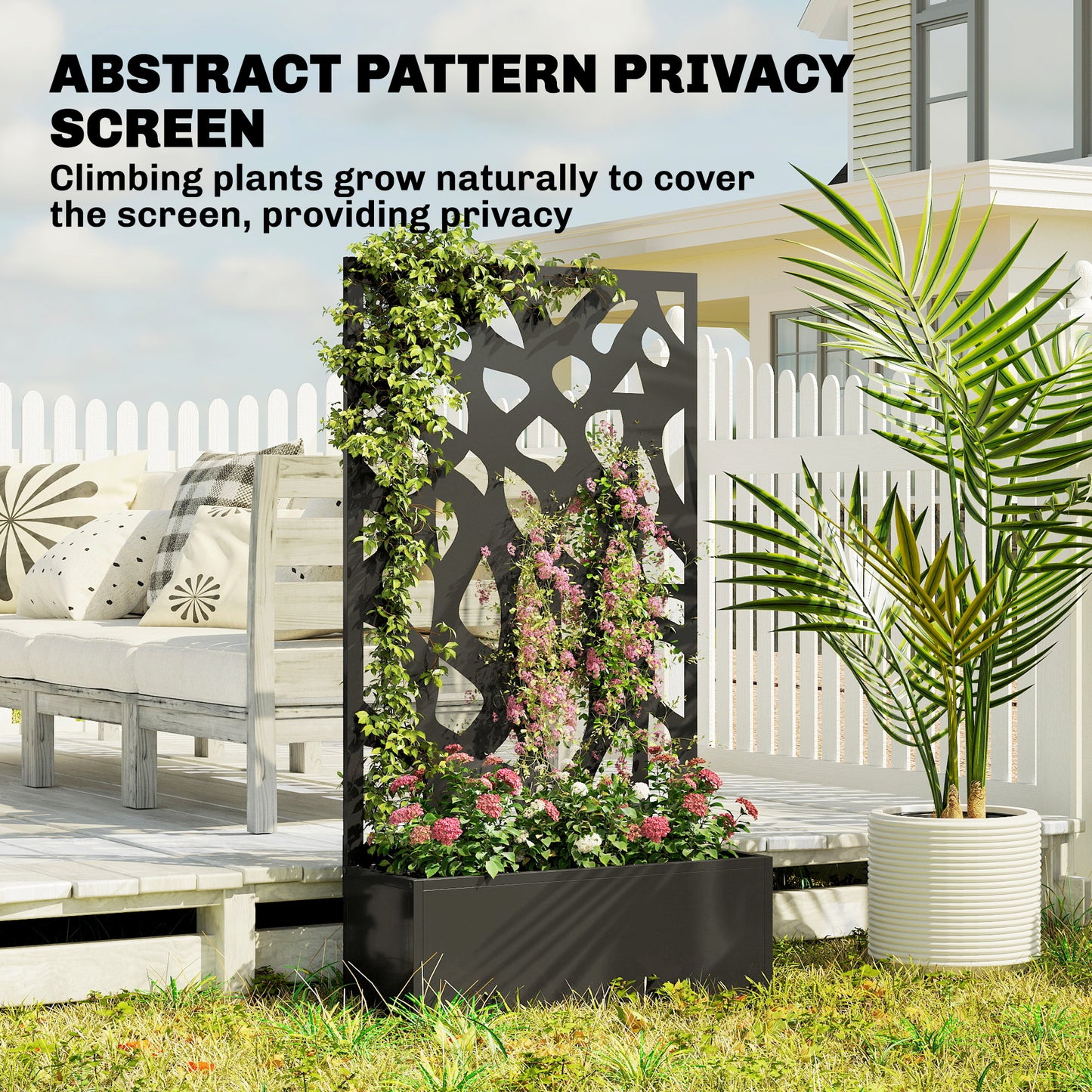 Outsunny Metal Raised Garden Bed With Trellis For Privacy Screen Outdoor Planter Box Elevated For Climbing Plants