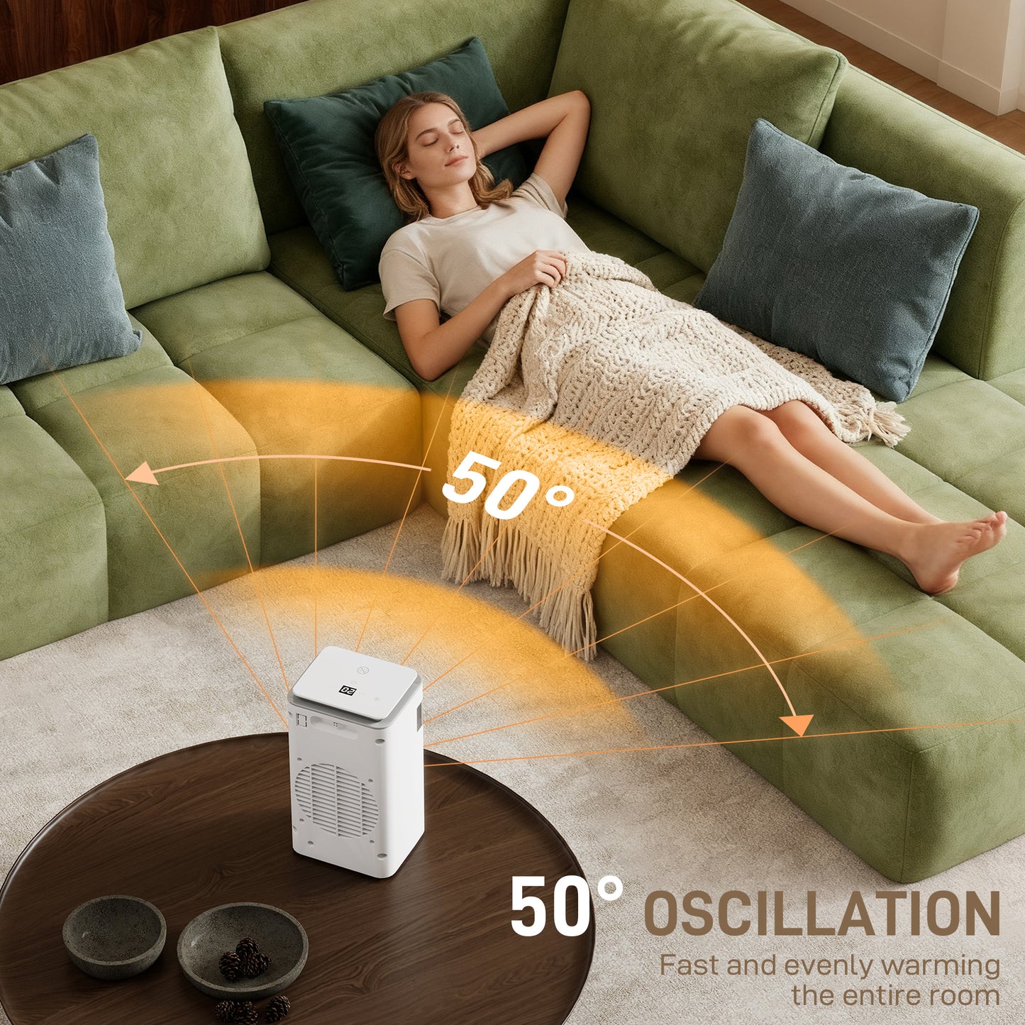 HOMCOM Ceramic Electric Heater 1500W With 3 Modes 24H Timer Flame Effect Oscillation For Bedroom White