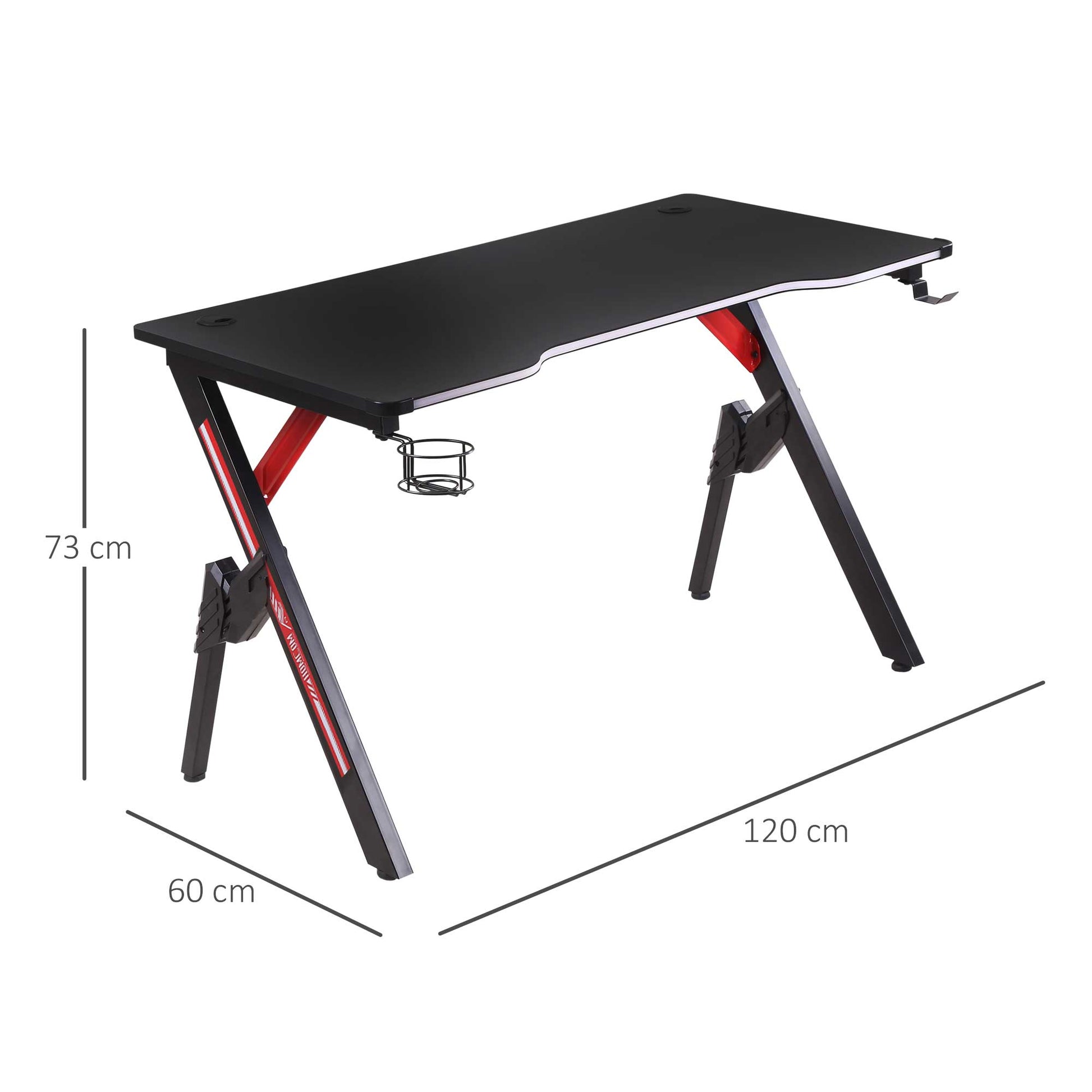 HOMCOM RGB Illuminated Gaming Desk - 1.2m Racing Style Computer Table with Cup Holder and Headphone Hook - Black Steel Frame - ALL4U RETAILER LTD