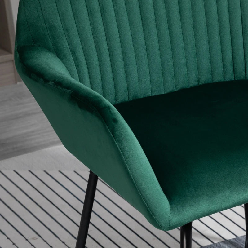 HOMCOM Set Of 2 Modern Accent Chairs in Green Velvet-Touch Fabric Upholstery, with Sleek Metal Bases for Living, Bedroom, and Dining Rooms