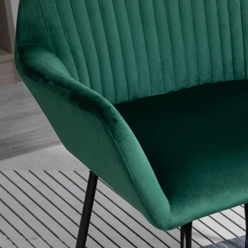 HOMCOM Set Of 2 Modern Accent Chairs in Green Velvet-Touch Fabric Upholstery, with Sleek Metal Bases for Living, Bedroom, and Dining Rooms - ALL4U RETAILER LTD