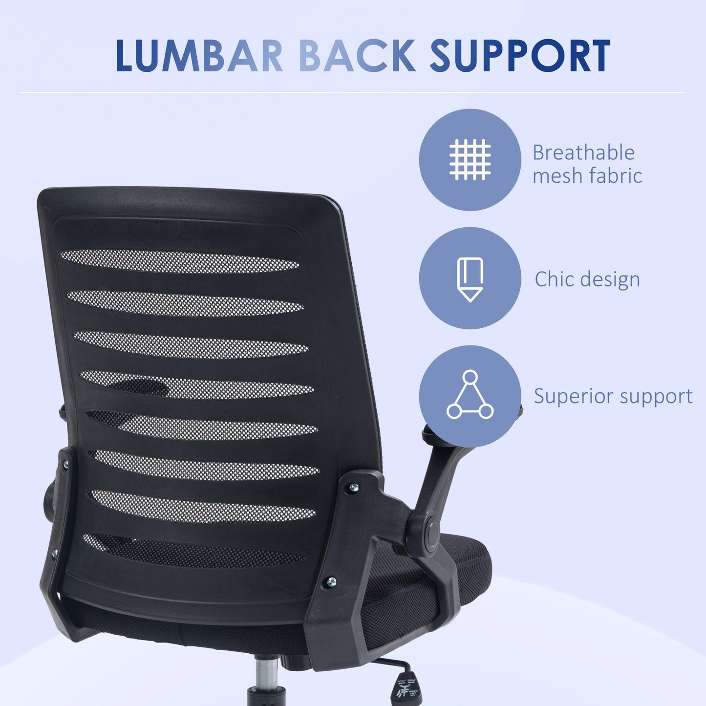 Vinsetto Mesh Office Chair, Swivel Task Computer Chair for Home with Lumbar Support - ALL4U RETAILER LTD