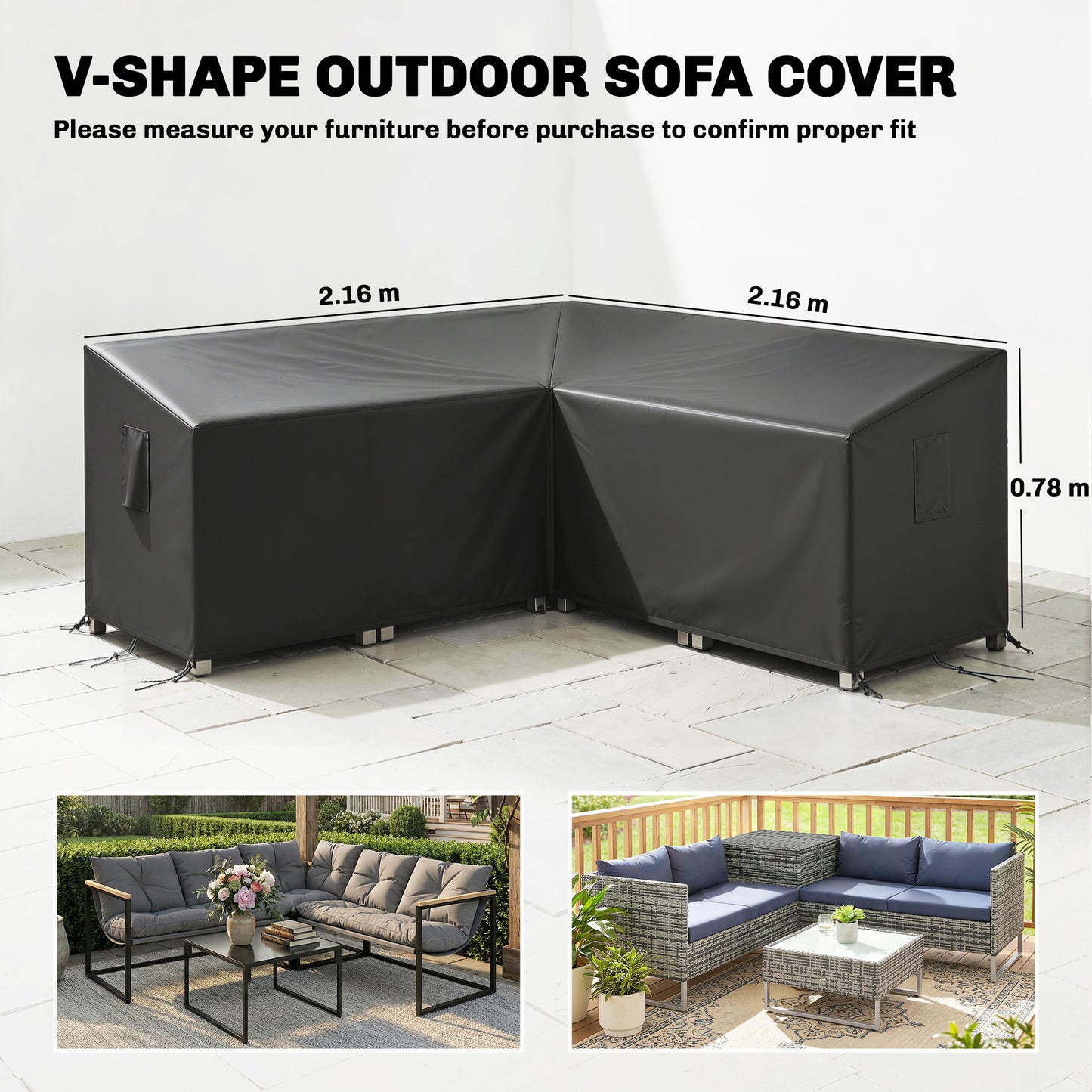 Outsunny V Shaped Patio Furniture Cover Waterproof Outdoor Sectional Sofa Cover Anti UV Air Vent Black 216x216x78 cm