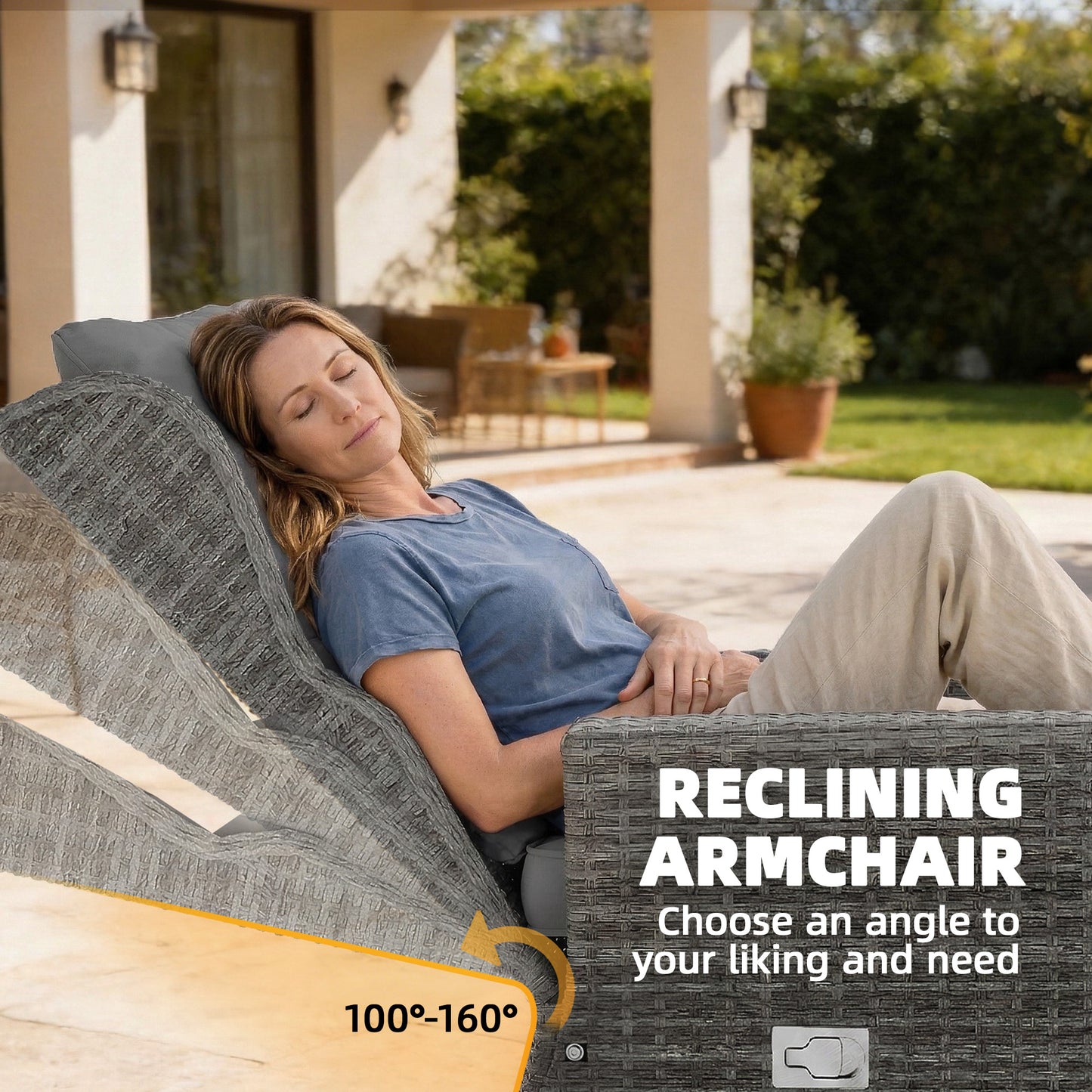 Outsunny 5 Seater Rattan Garden Furniture Set With Sofa And Reclining Chairs Table Grey Patio