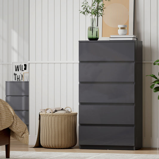 HOMCOM 5 Drawer Chest Of Drawers Modern Dresser Storage Cabinet For Bedroom Organization And Style