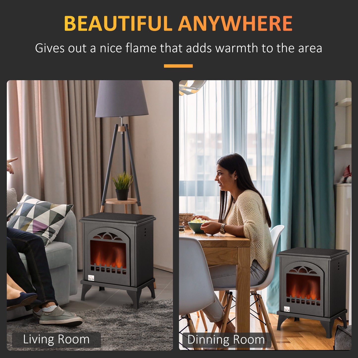 HOMCOM Free Standing Ethanol Fireplace Portable Bioethanol Heater Stove With 0.9L Tank 3 Hours Burn Time Black