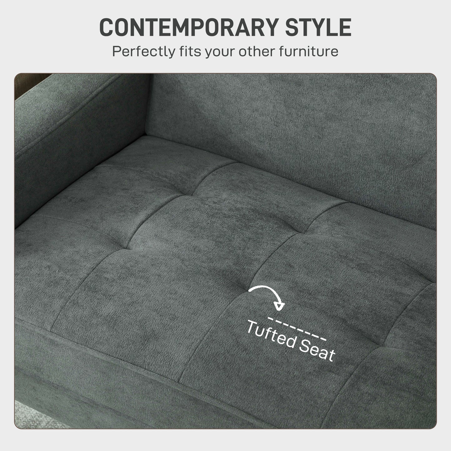 HOMCOM Two-Seater Velvet-Feel Sofa With S Springs Wooden Legs And Anti-Slip Feet Grey Upholstery